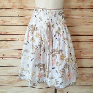 French Pintuck Floral Cotton Midi Skirt
